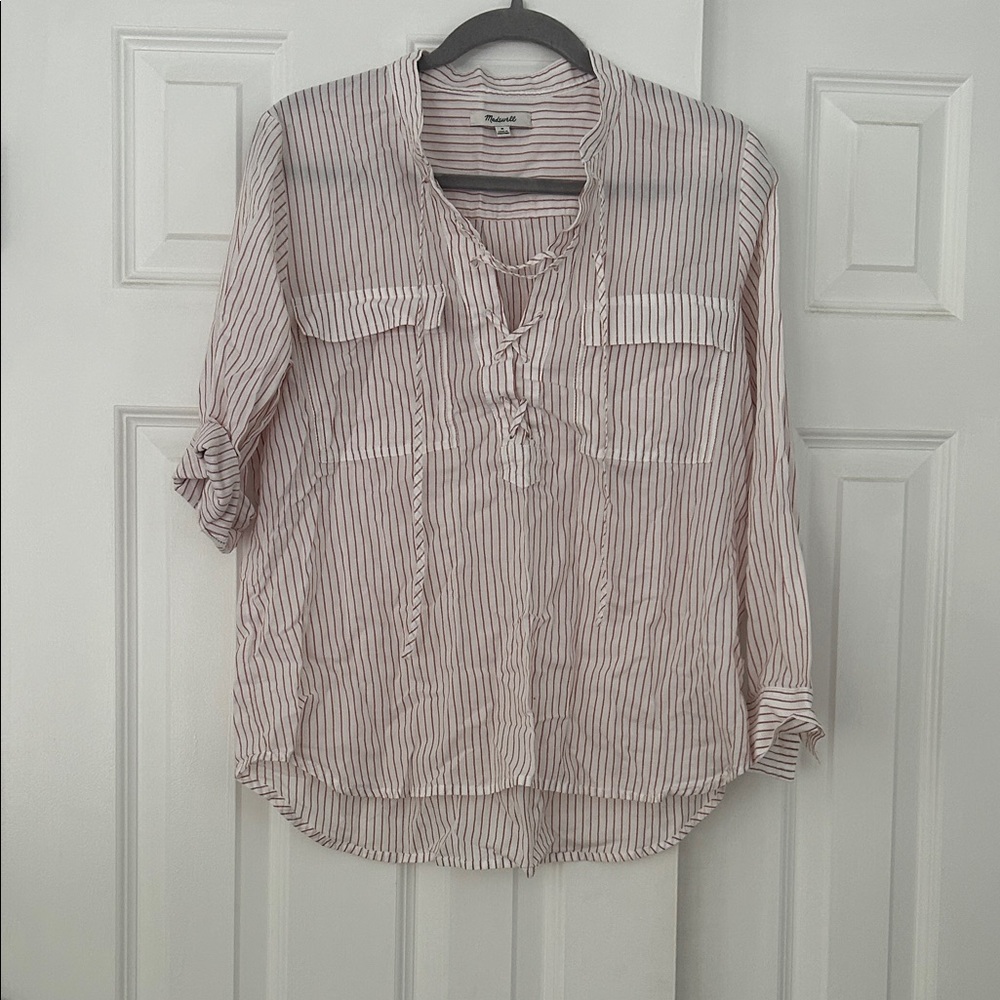 Madewell Striped Cotton Blouse with lace up front